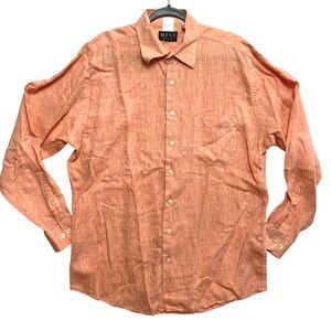 MINE Shirt Mens Large Orange Long Sleeve 100% Linen Button Up